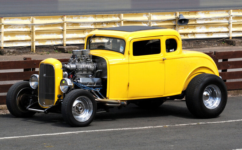 yellow hot rod car