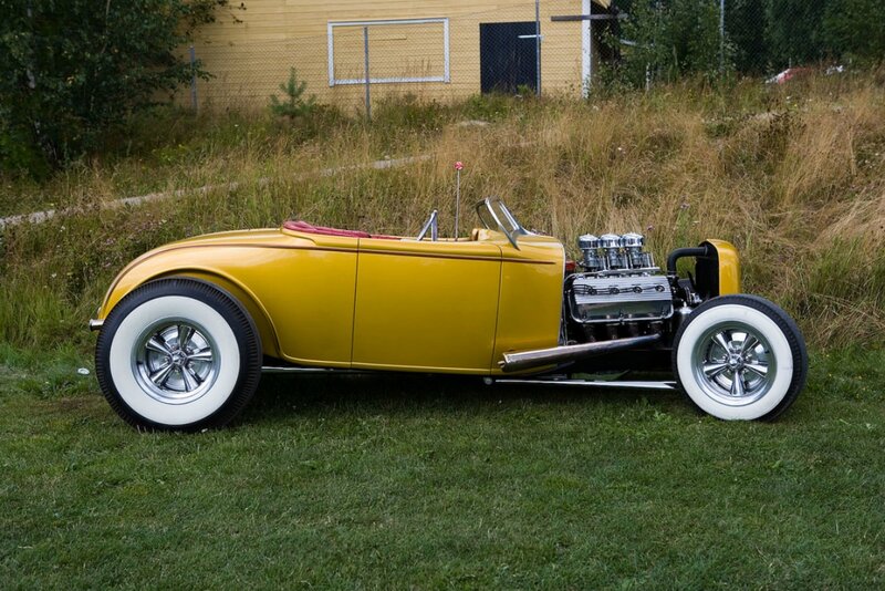 Yellow Hot Rod Car — Calm, Afternoon, Photograph, Grass