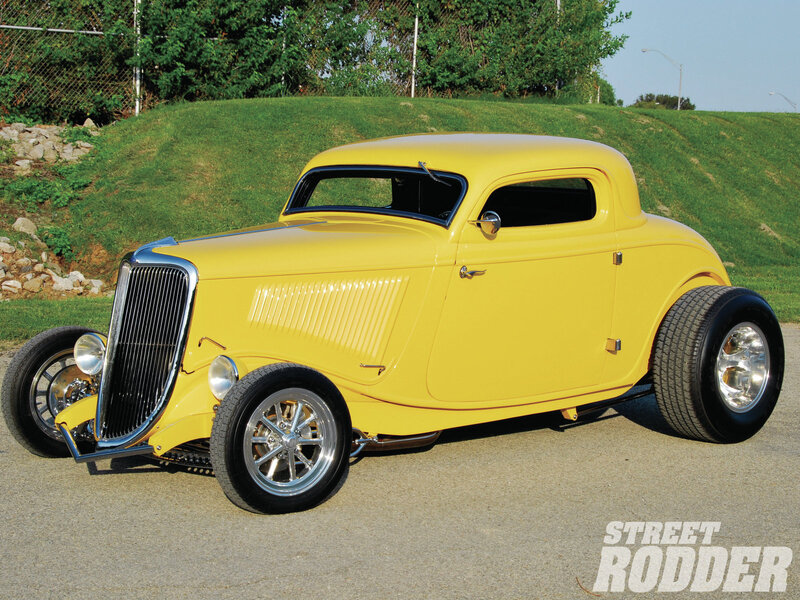 Yellow Hot Rod Car — Calm, Afternoon, Photograph, Grille