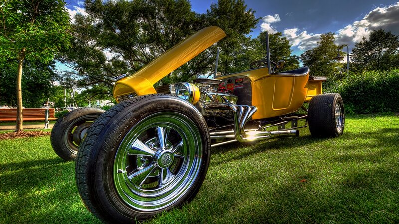 Yellow Hot Rod Car — Dramatic, Afternoon, Photograph