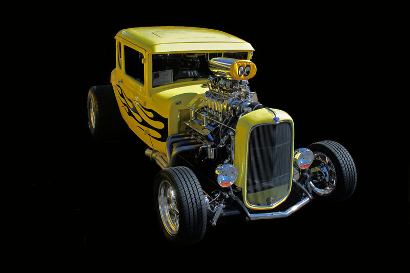 Yellow Hot Rod Car — Dramatic, Photograph, Flame Decals