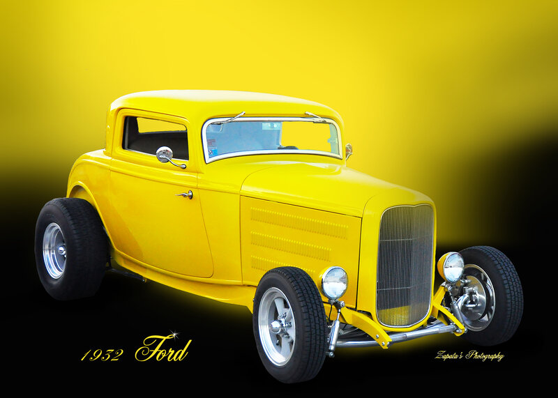 Yellow Hot Rod Car — Dramatic, Photograph, Grille