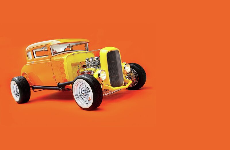 Yellow Hot Rod Car — Orange