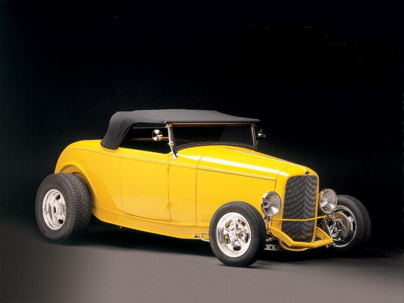 yellow hot rod convertible