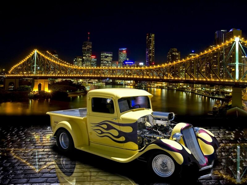Yellow Hot Rod Truck — Dramatic, Night