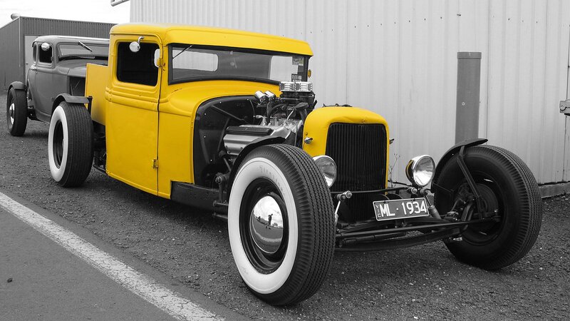 Yellow hot rod truck