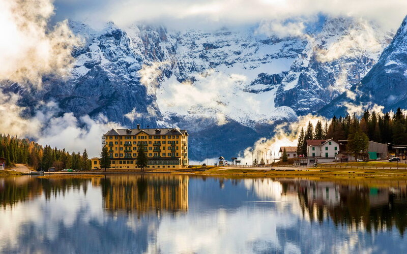 Yellow Hotel by Lake