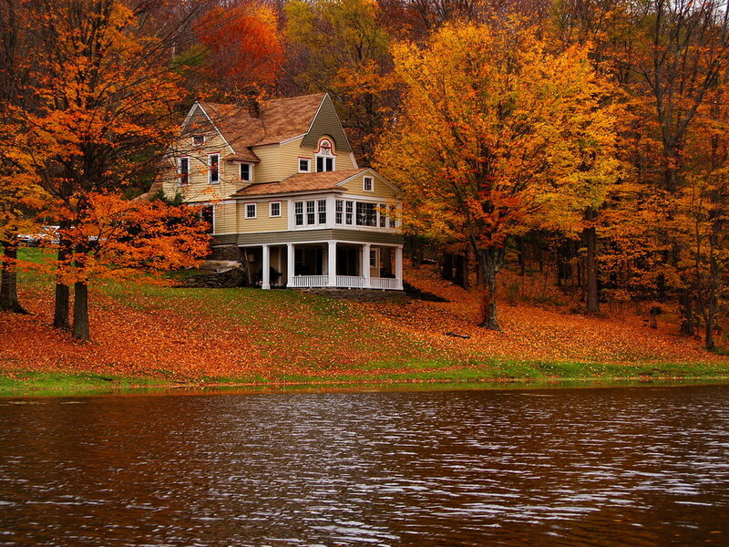 Yellow House by Lake — Orange