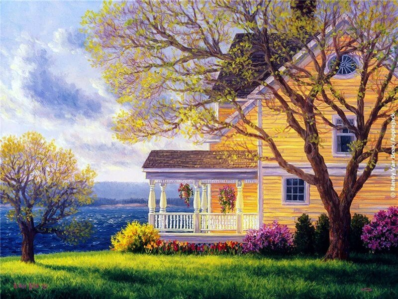 Yellow House by Lake — Serene