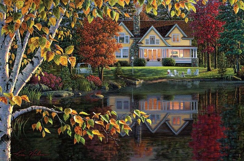 Yellow House by Pond