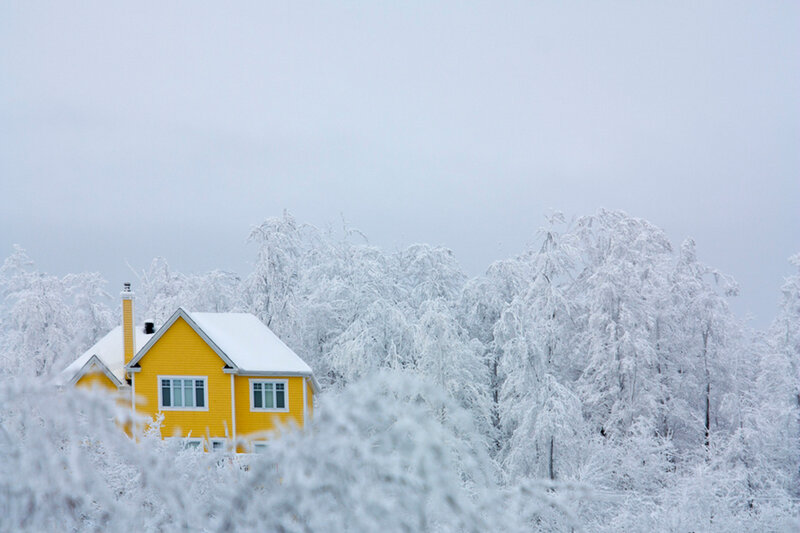 Yellow House in Snow — Serene