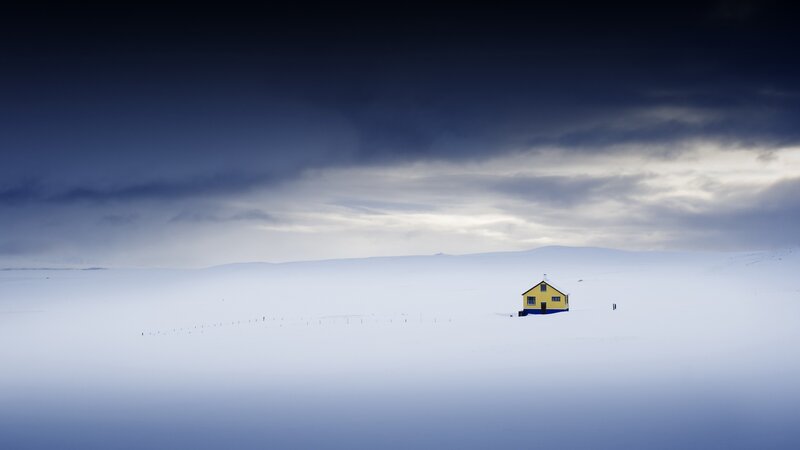 Yellow House in Snow — White, Dramatic
