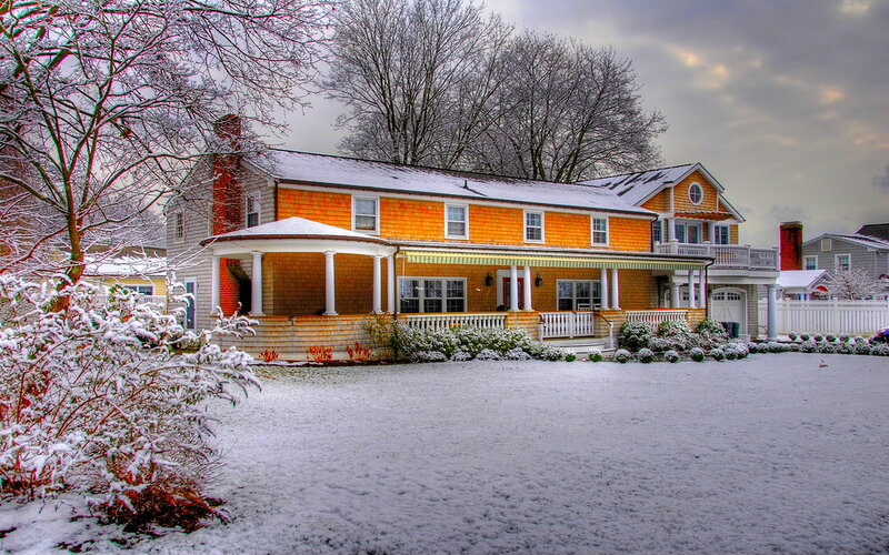 Yellow House in Snow — White, Serene