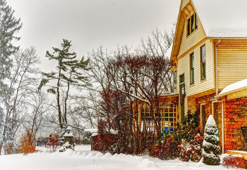 Yellow House in Snow — White, Serene, Winter