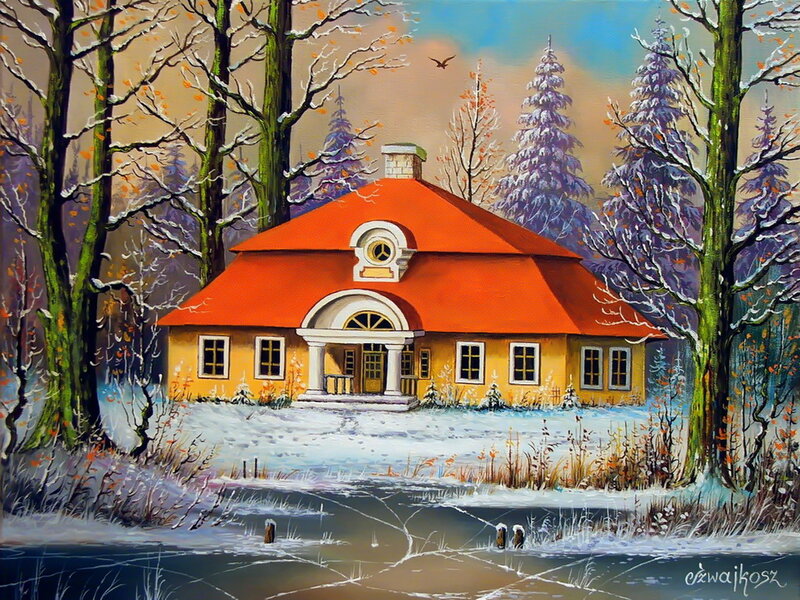 Yellow House in Winter — Orange
