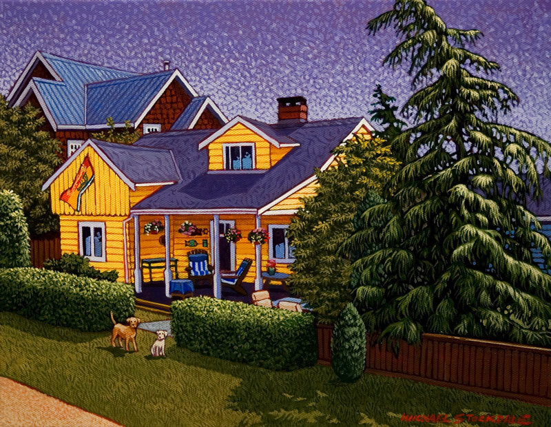 Yellow House with Dogs