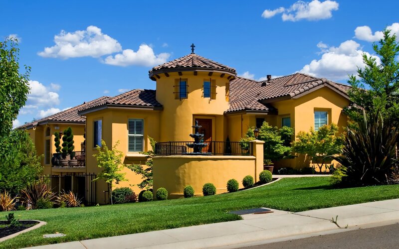 Yellow House with Fountain