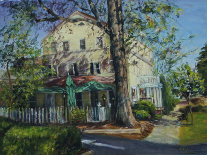 Yellow House with Green Umbrellas