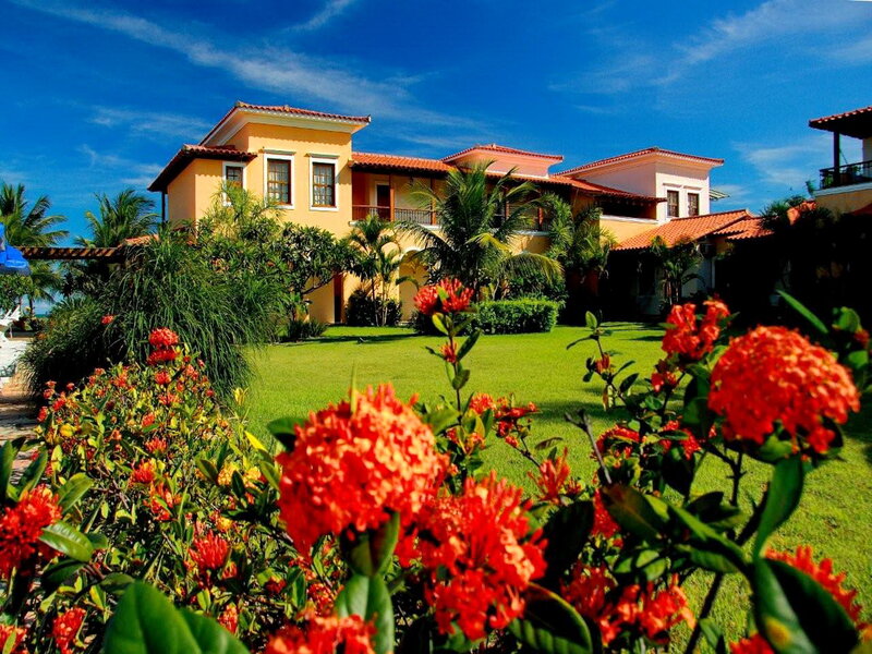 Yellow House with Red Flowers