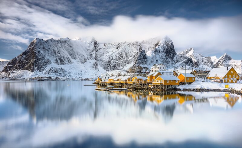 Yellow Houses on Water