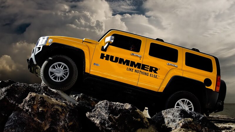 Yellow Hummer on Rocks