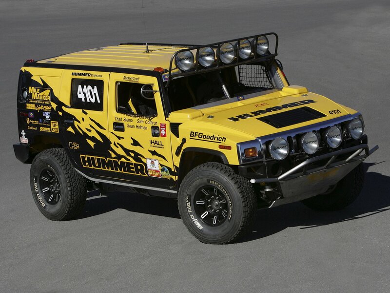 Yellow Hummer race vehicle