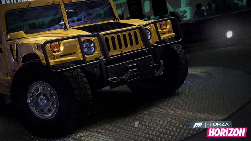 Yellow Hummer Vehicle — Dramatic, Night