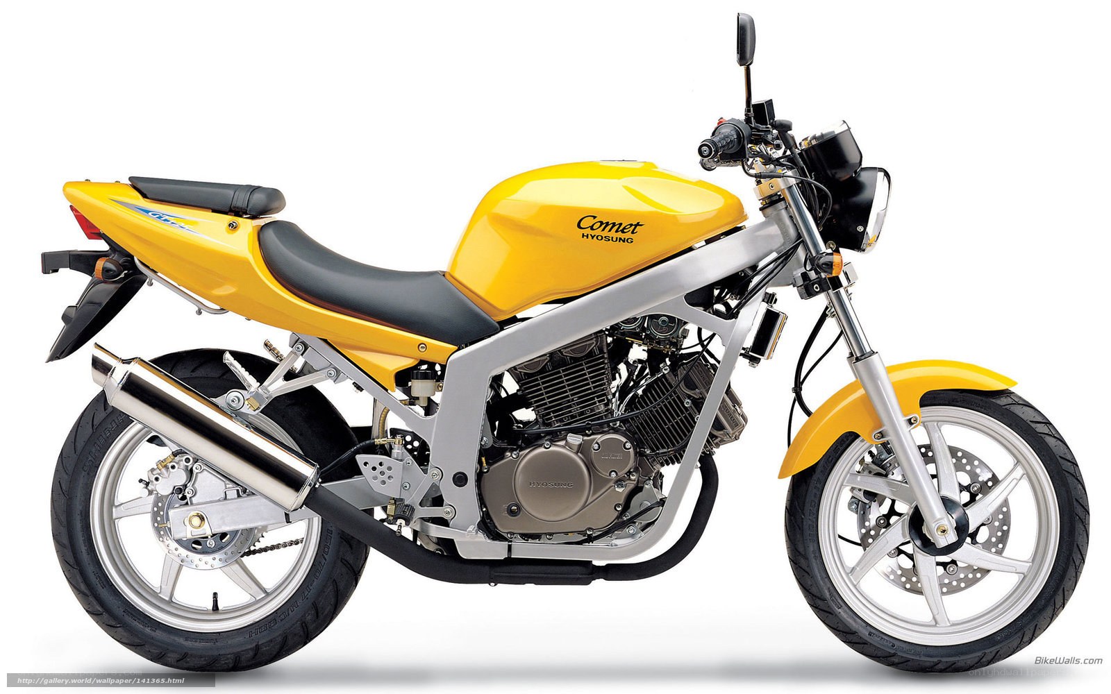 Yellow Hyosung Comet motorcycle