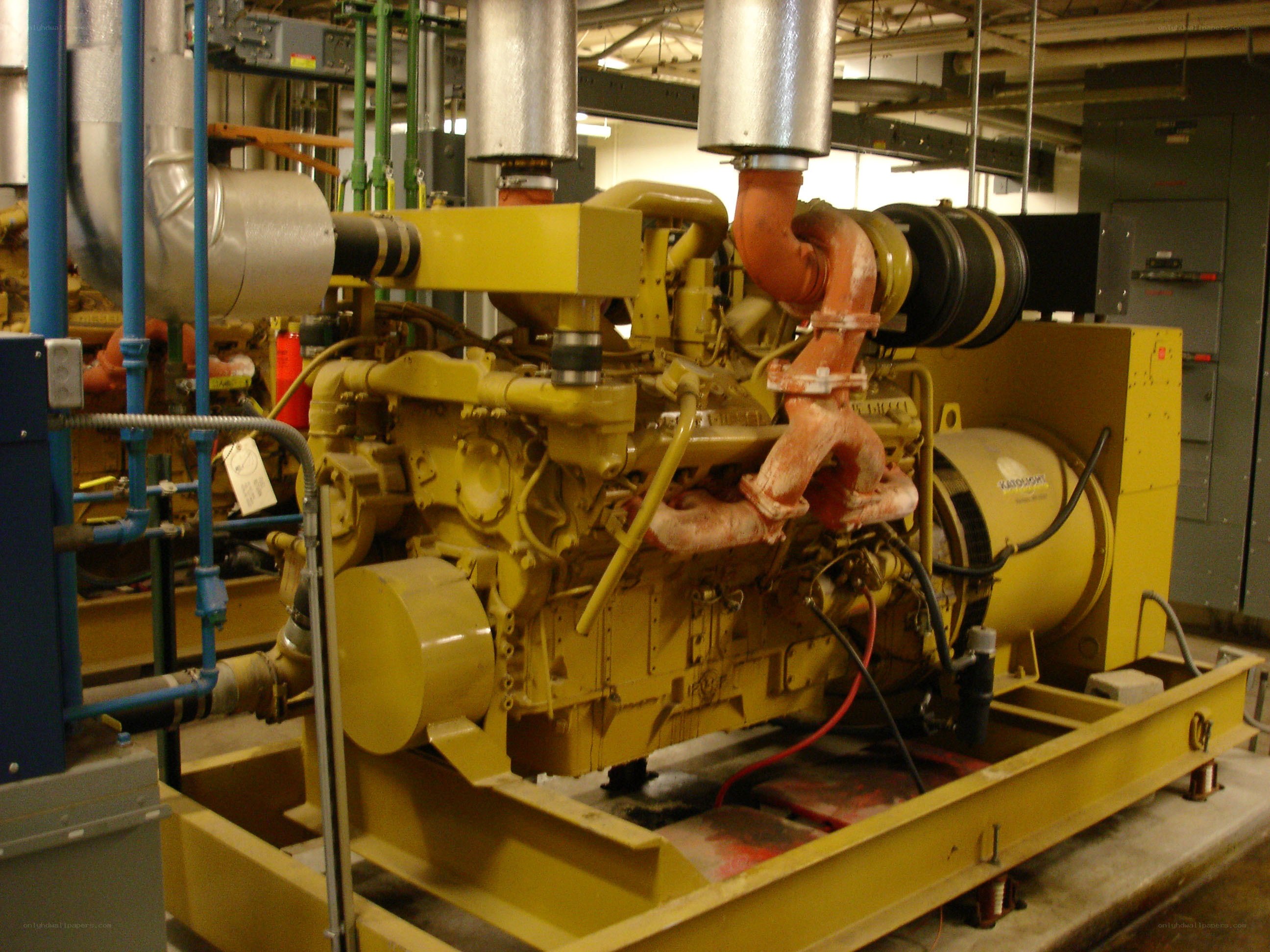 Yellow industrial generator engine