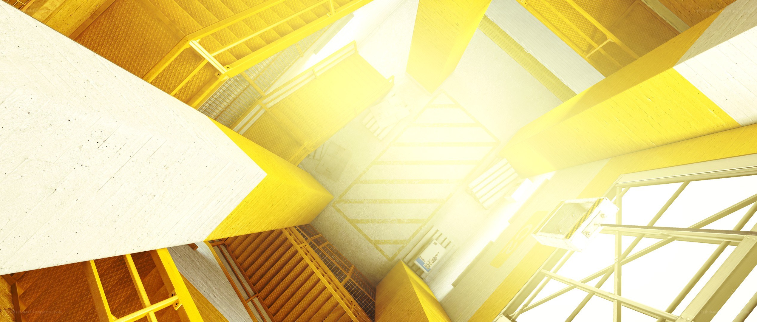 yellow industrial staircase interior