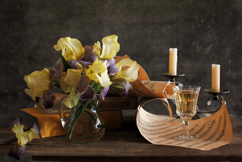 Yellow Irises in Vase