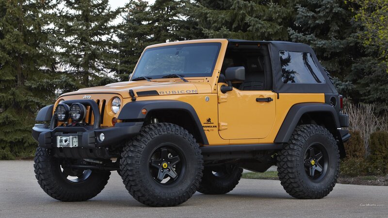 Yellow Jeep Rubicon off-road vehicle