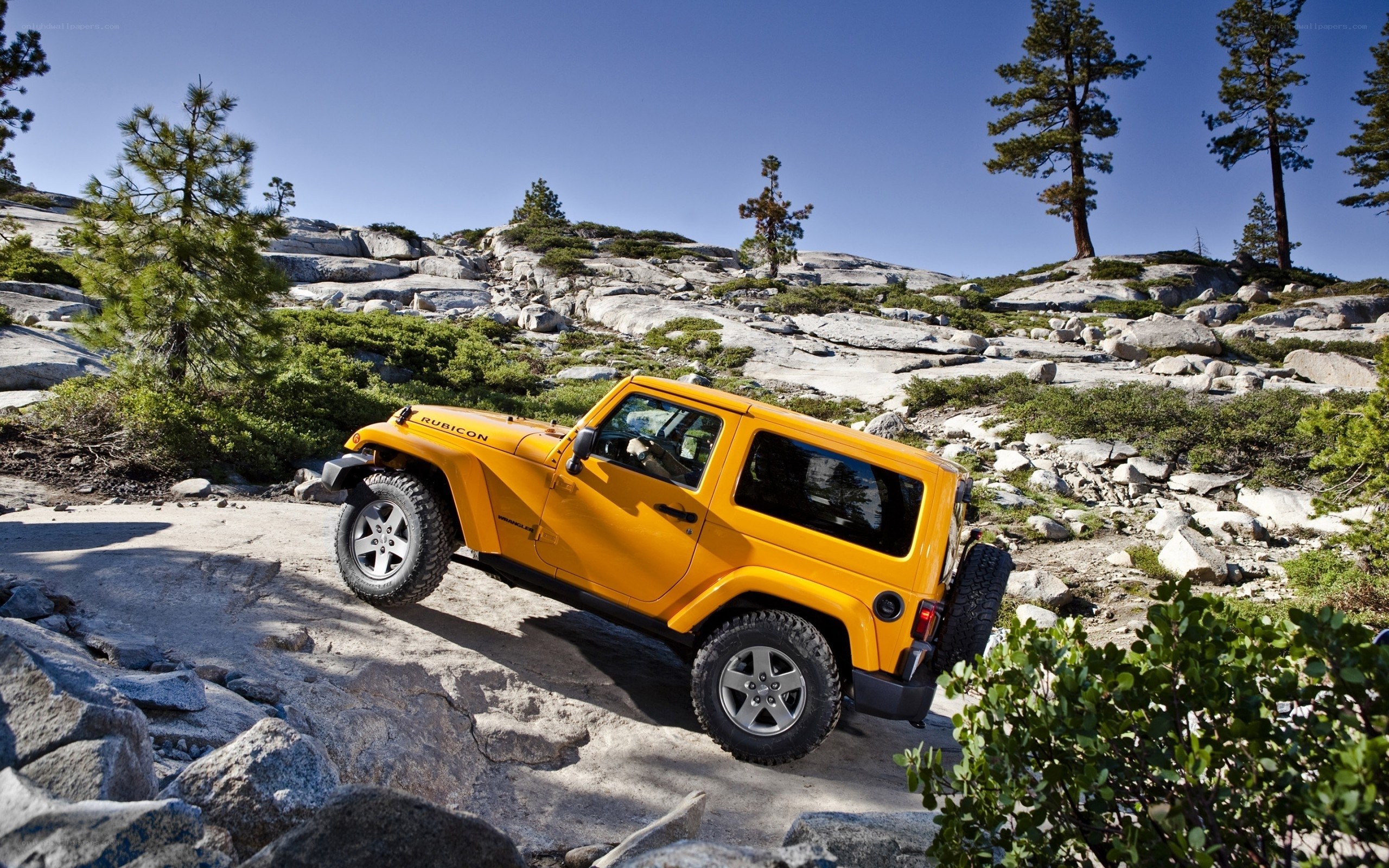 Yellow Jeep Rubicon off-roading