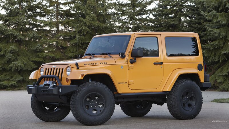 Yellow Jeep Wrangler — Outdoor, Afternoon, Photograph, Trees