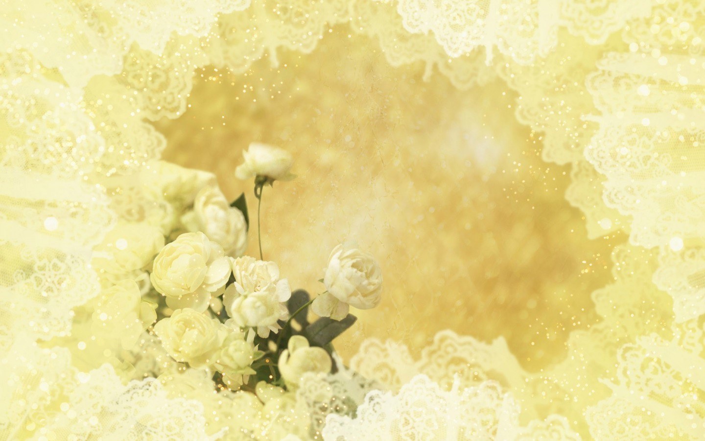 yellow lace and white roses