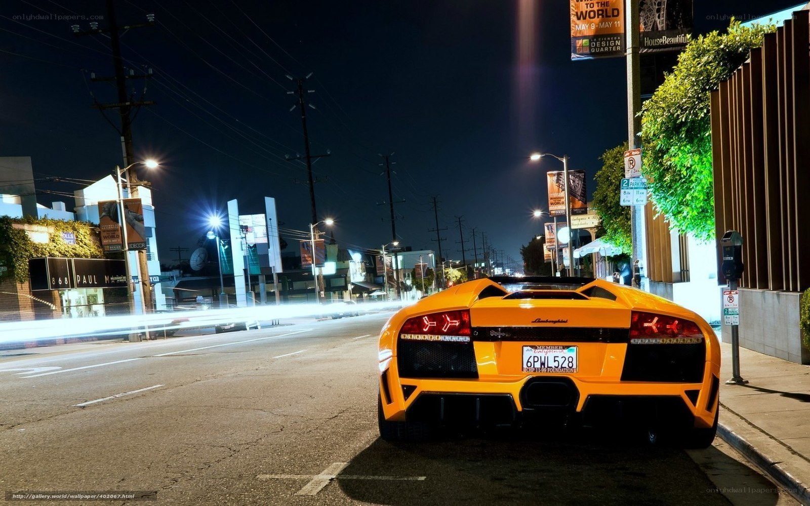 Yellow Lamborghini at night