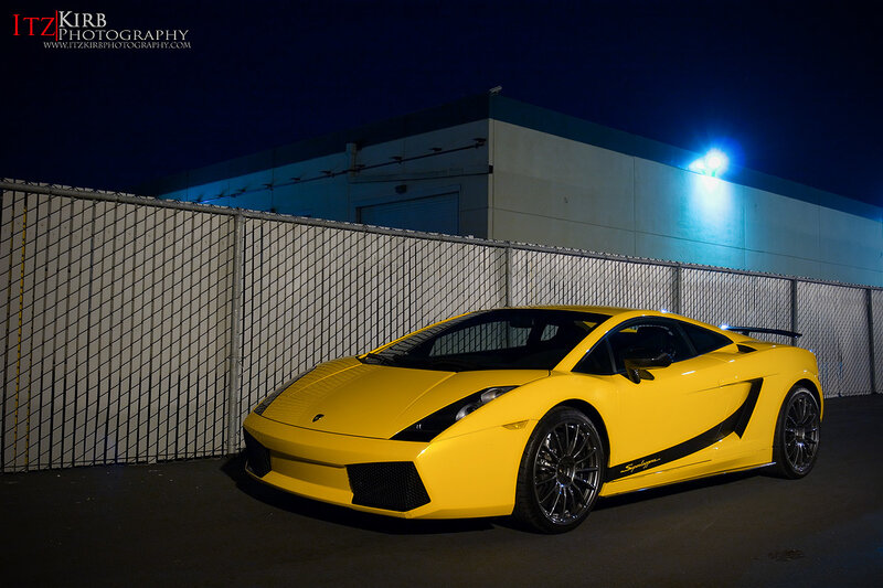 Yellow Lamborghini at night