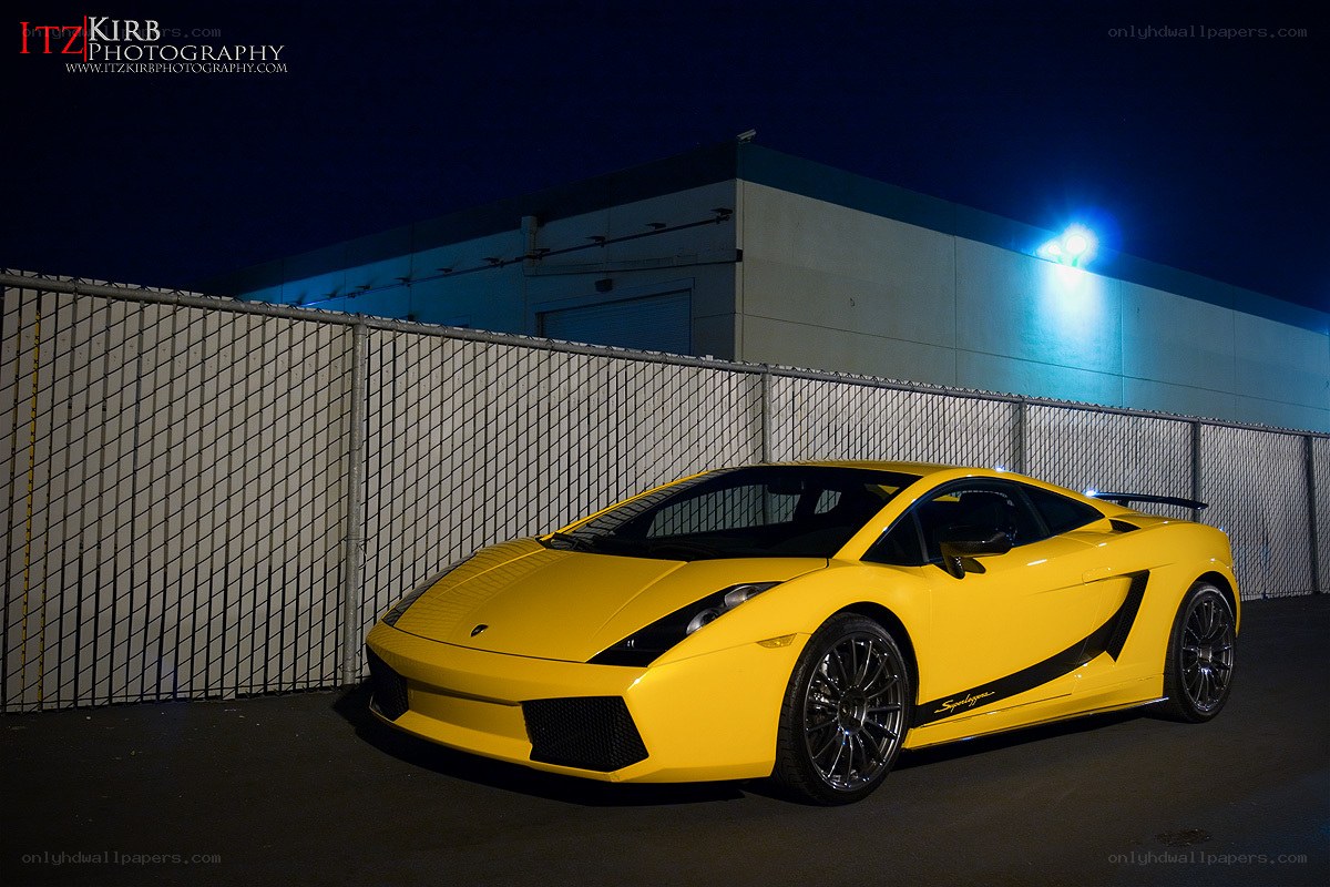Yellow Lamborghini at night