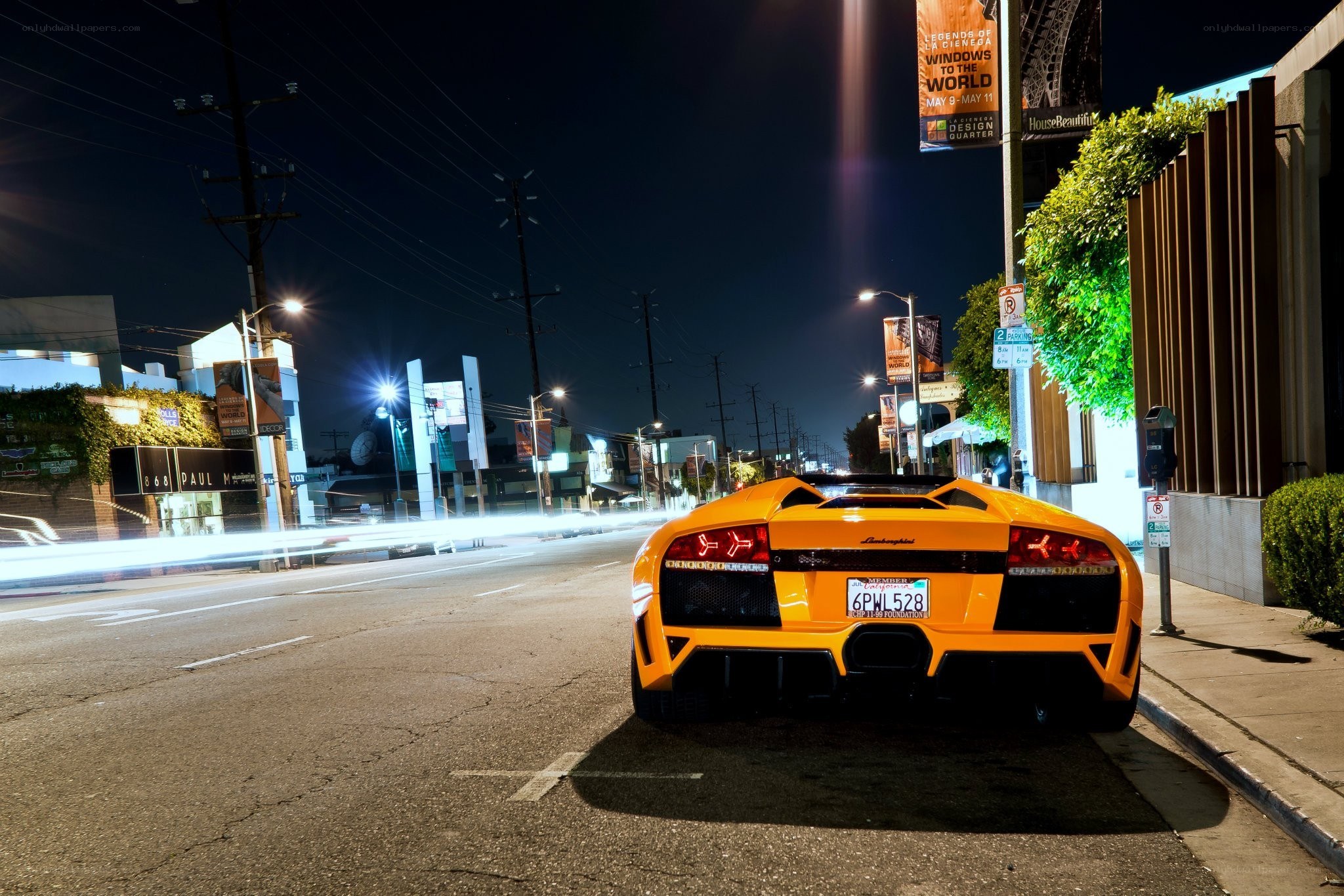 Yellow Lamborghini at night