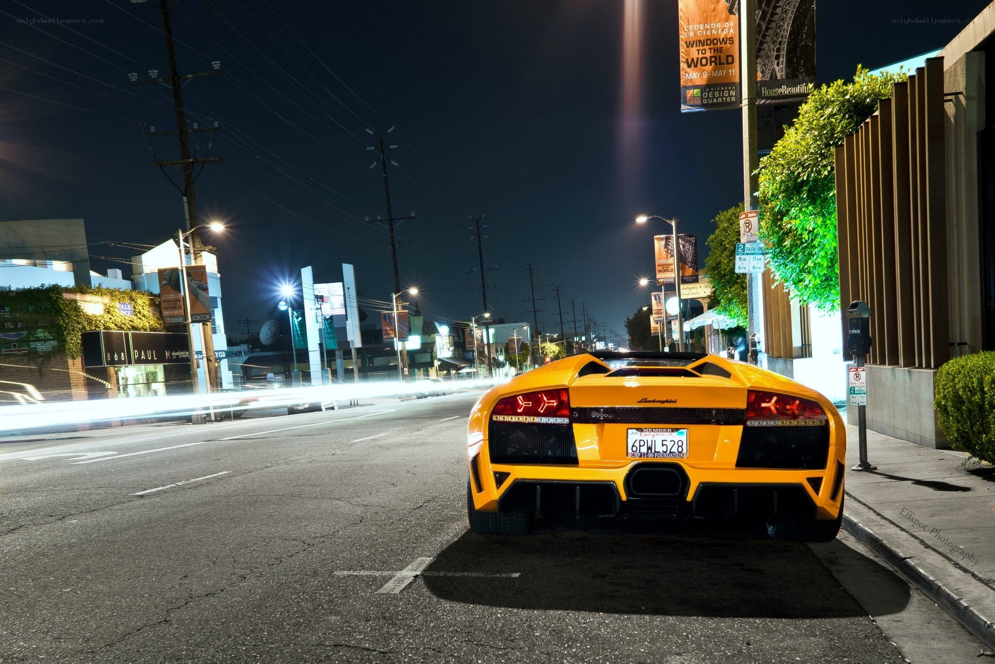 Yellow Lamborghini at night