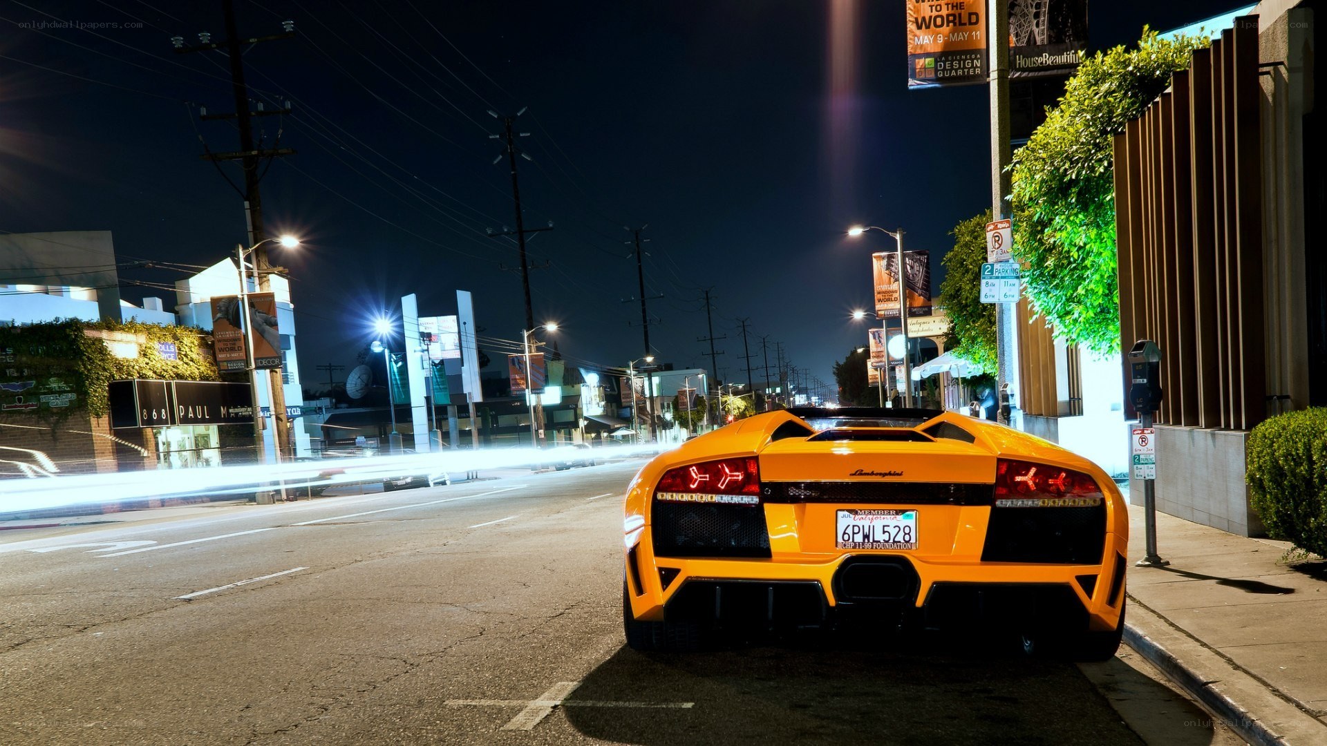 Yellow Lamborghini at night
