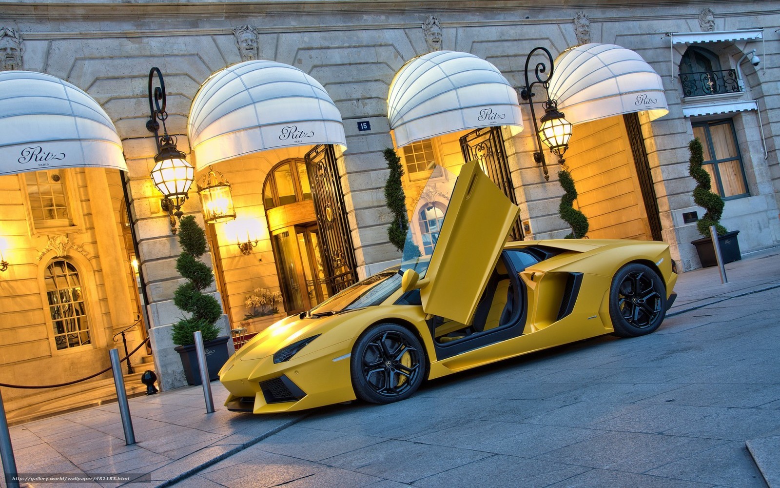 Yellow Lamborghini at Ritz Hotel