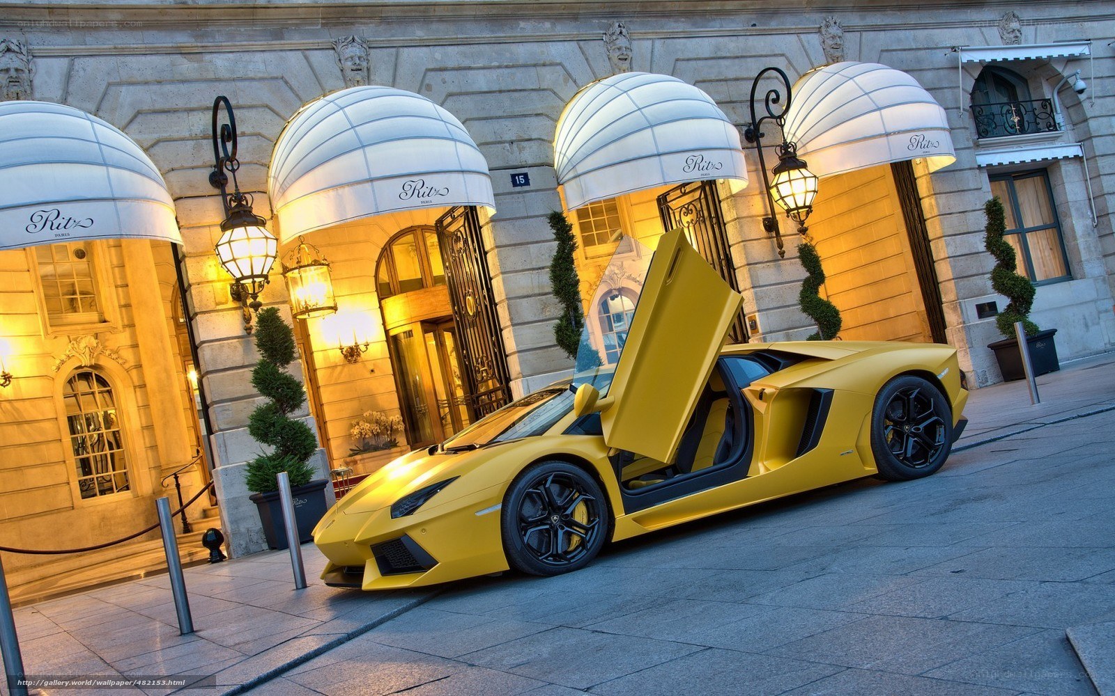 Yellow Lamborghini at Ritz Hotel