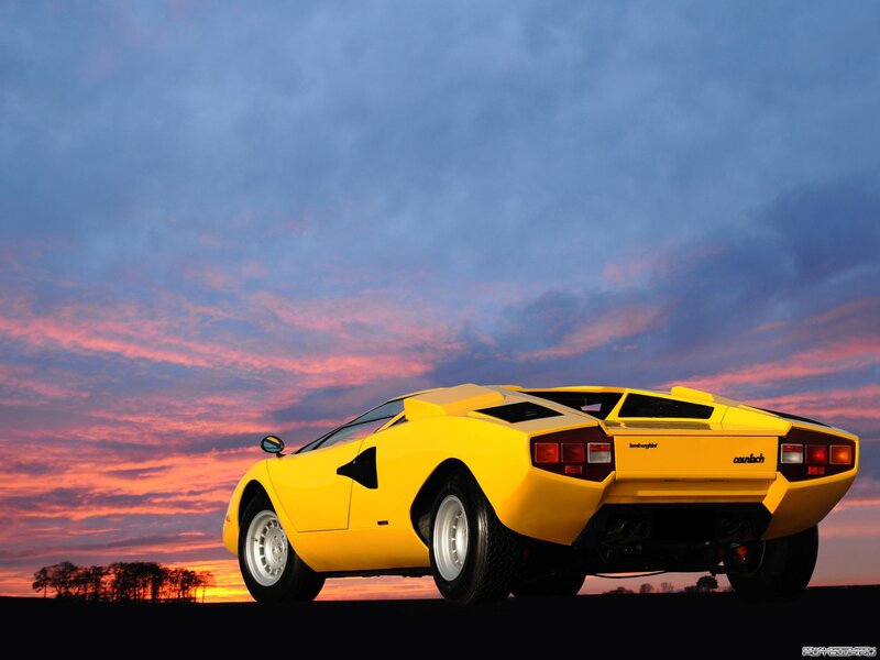 Yellow Lamborghini Countach — Dramatic, Sunset