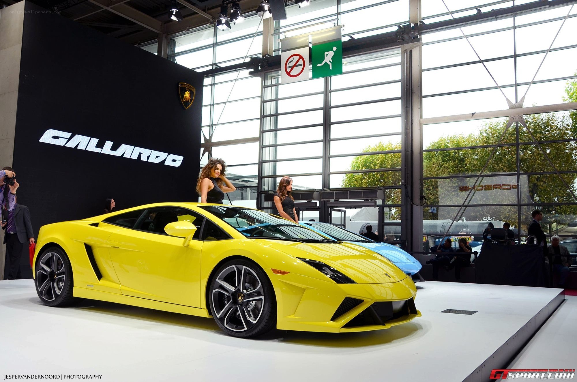 Yellow Lamborghini Gallardo on display