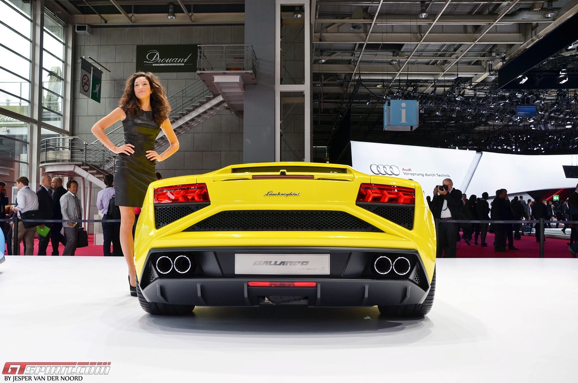 Yellow Lamborghini Gallardo on display