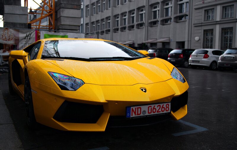 Yellow Lamborghini in city