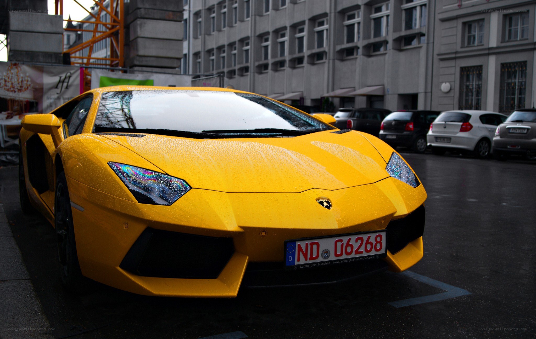 Yellow Lamborghini in city