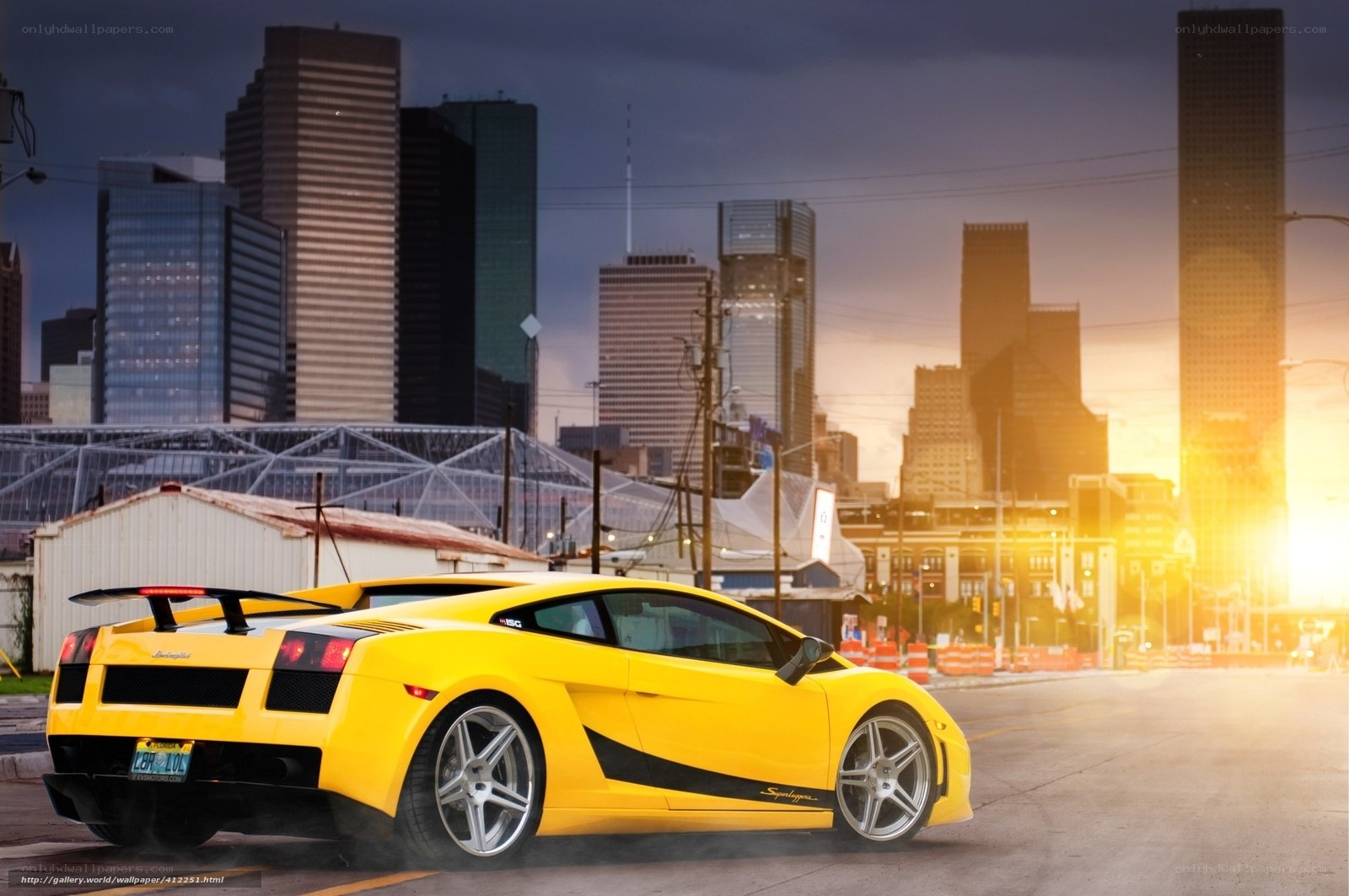 Yellow Lamborghini in city