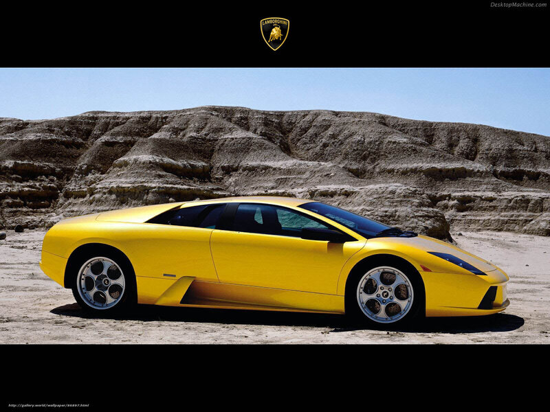 Yellow Lamborghini in desert